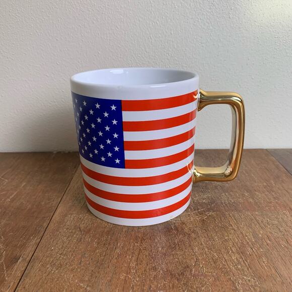 American Flag Patriot Coffee or Soup Mug Gold Handle Teleflora Gift Large - Picture 3 of 7